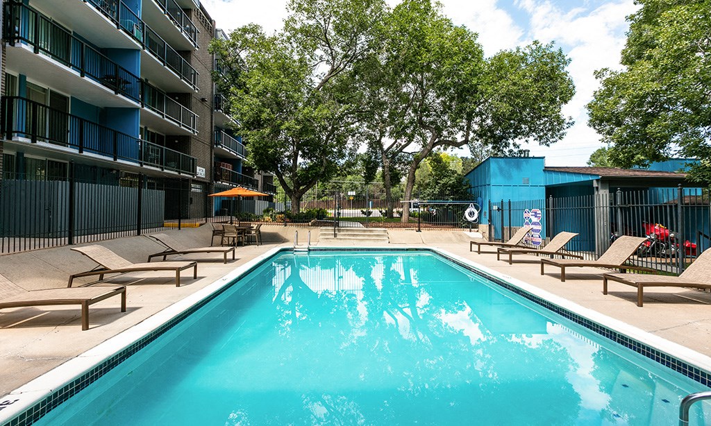 our apartments have a pool and lounge chairs