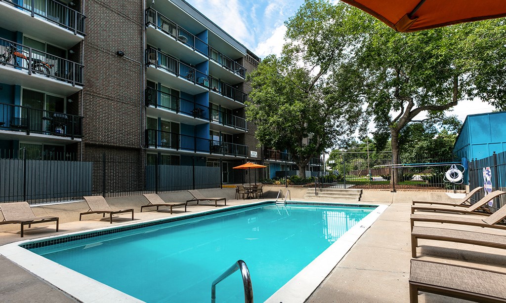 our apartments have a pool and lounge chairs