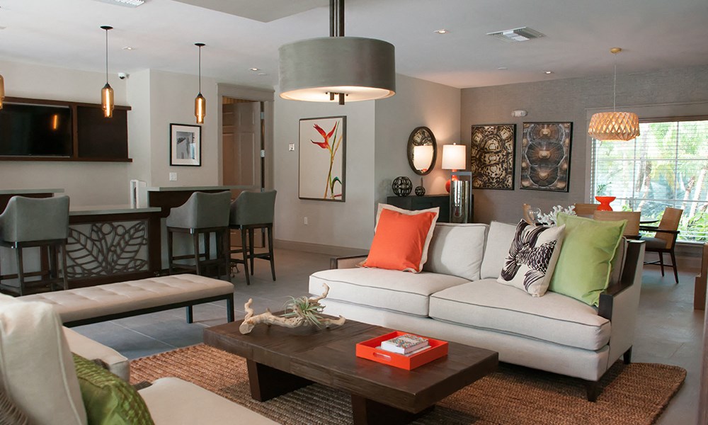 a living room with a couch and a coffee table