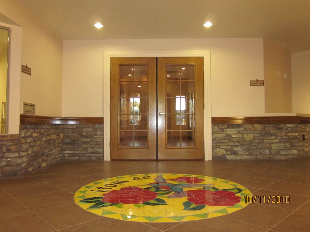 the entrance to the lobby of the building