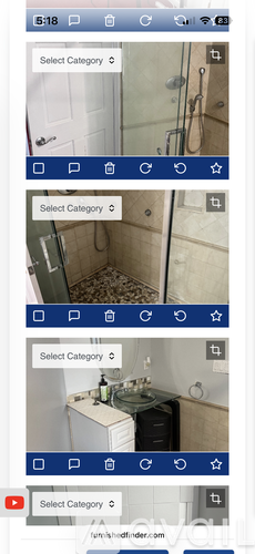 A series of images showing a bathroom with a shower, sink, and toilet.