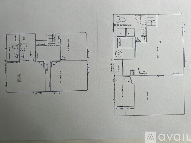 A floor plan of a two-story building with labeled rooms and areas.