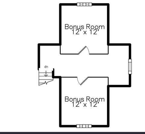 A floor plan shows two bonus rooms, each 12"x12", with a door leading to a hallway.