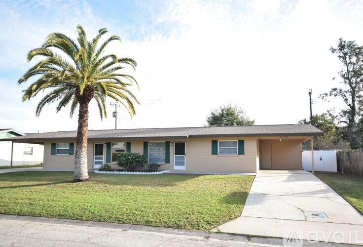 A house with a palm tree in front.