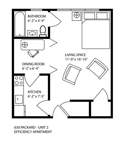 630 Packard Studio-1 Bed Apartment for Rent - Photo Gallery 2