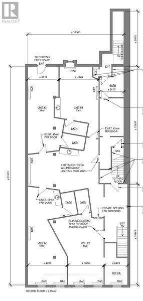 A detailed architectural floor plan of a building with labeled rooms and measurements.