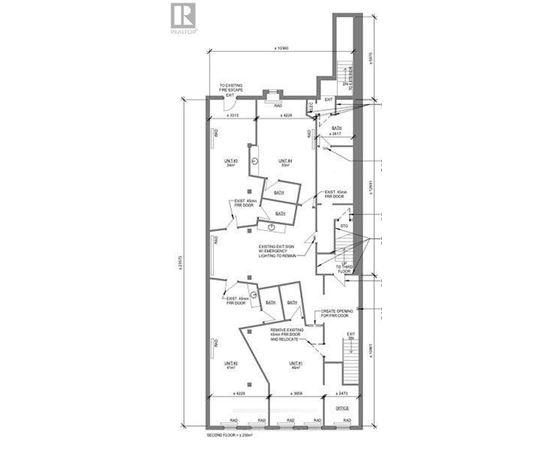 A detailed architectural floor plan of a building with labeled rooms and measurements.