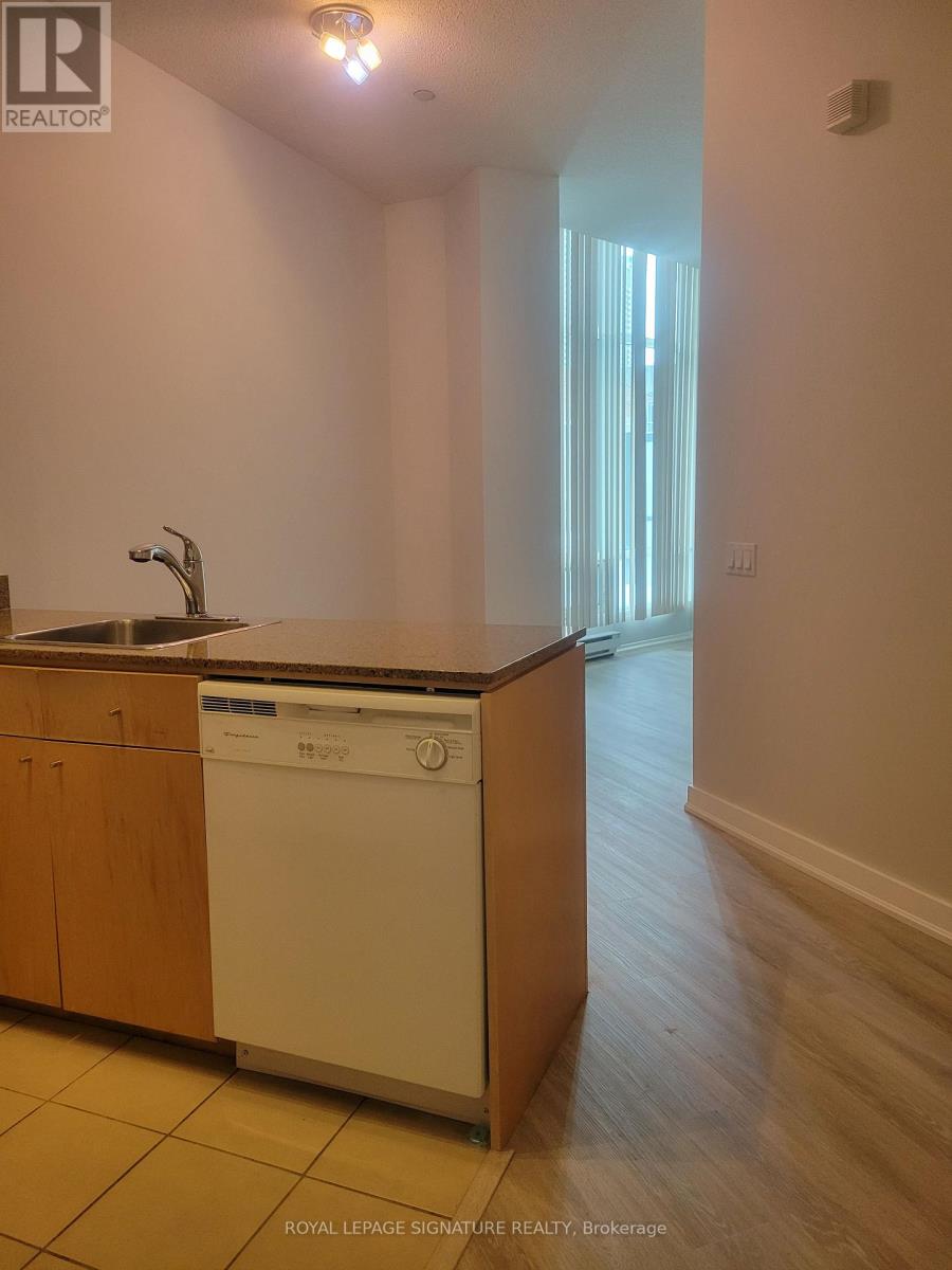 A kitchen with a washing machine and a sink.