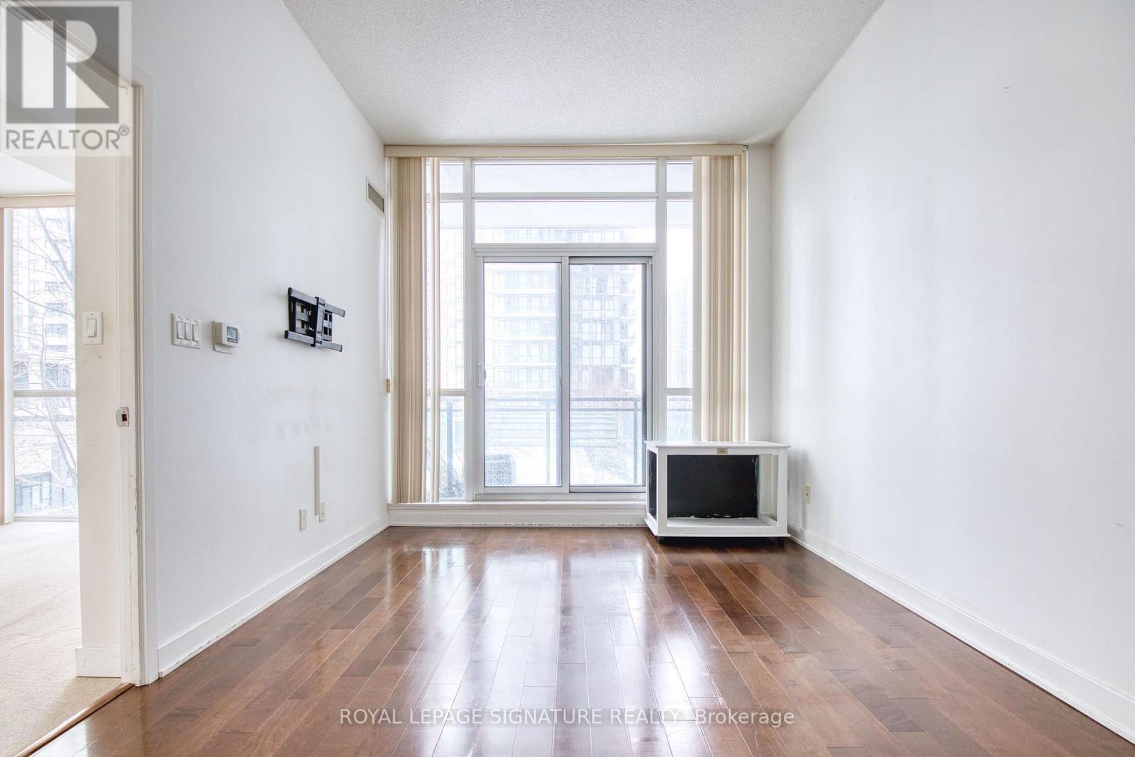 A room with a television set on the floor.