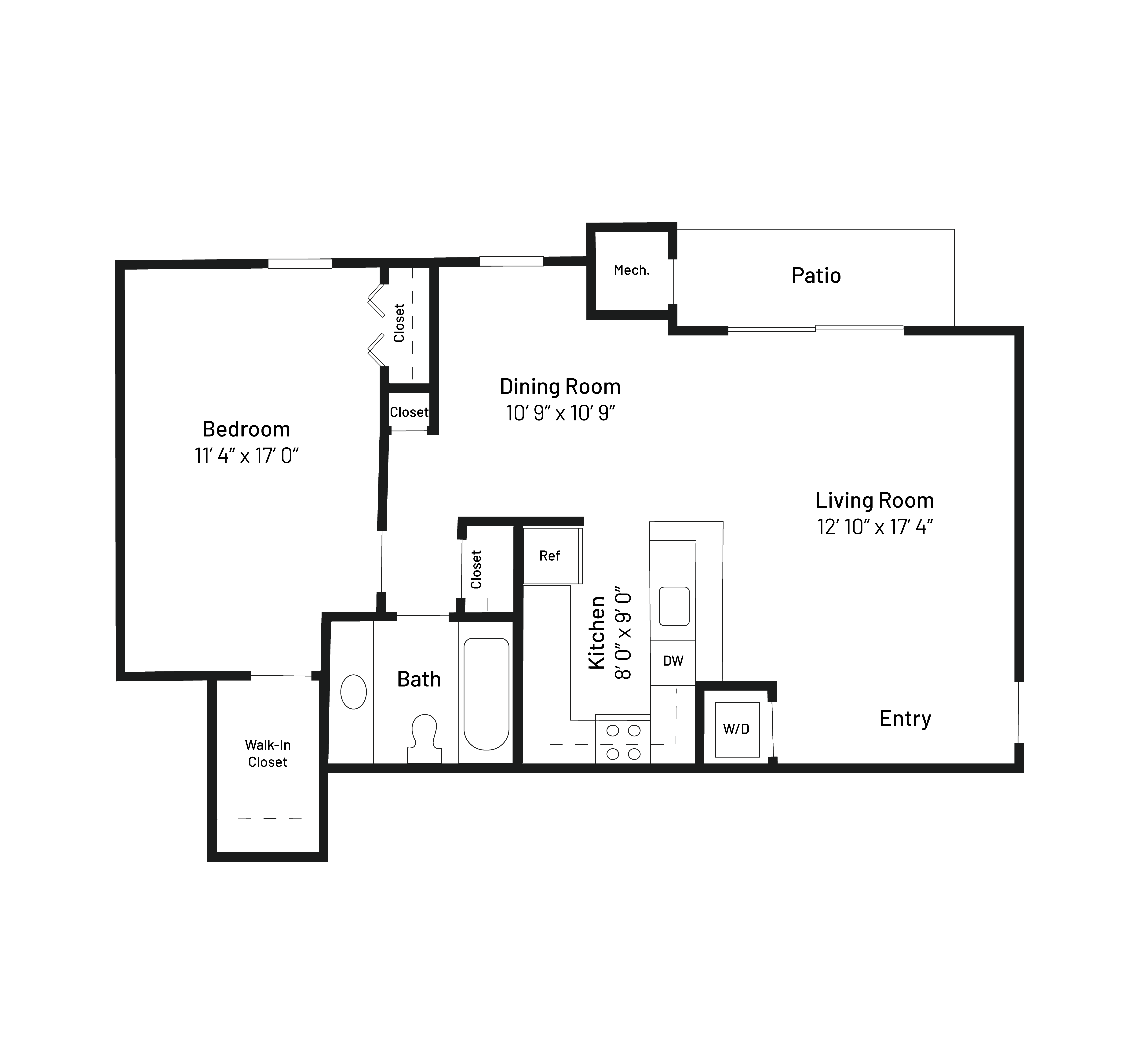 The Bluebird is a 790 SF one-bedroom, one bath apartment home.