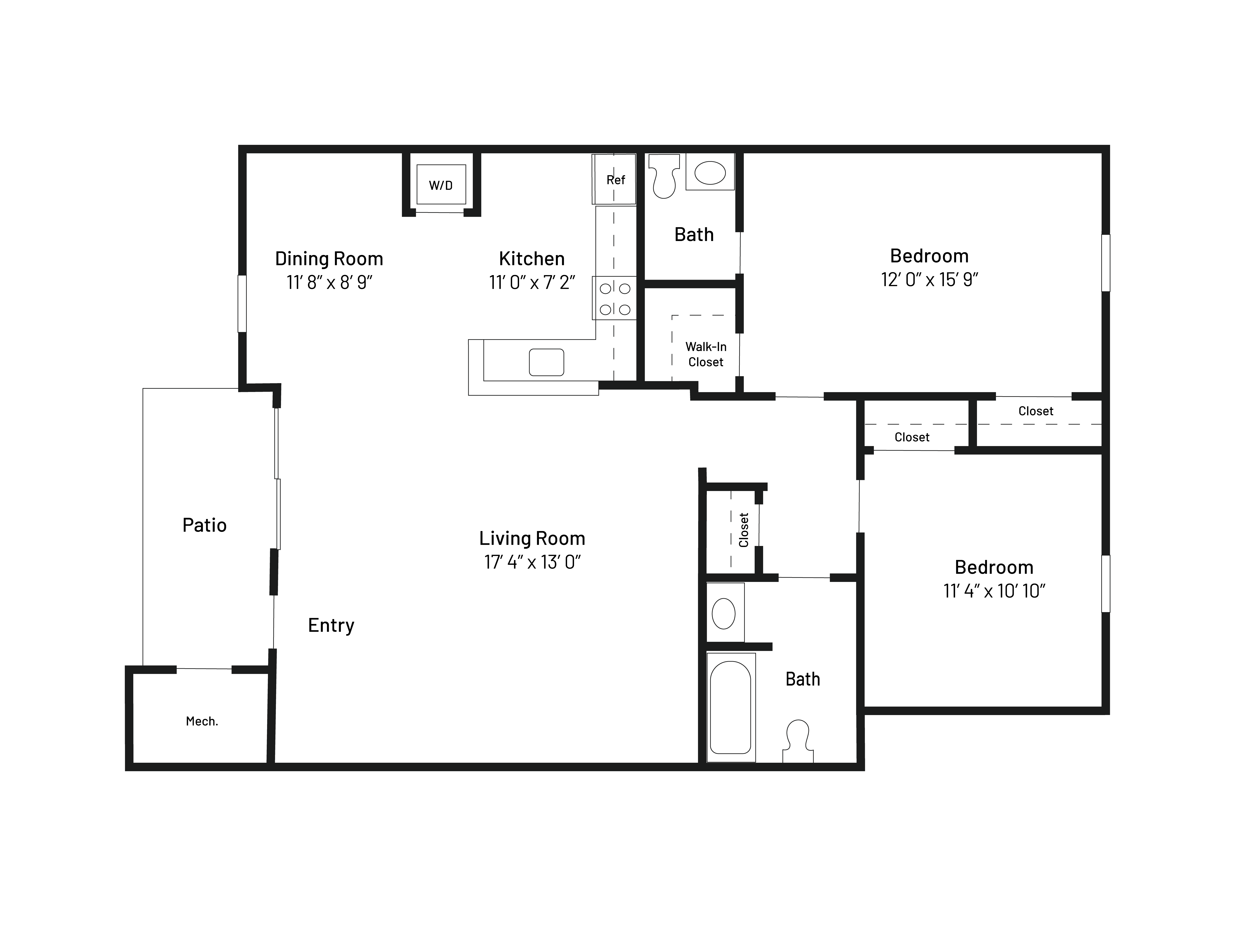 The Cardinal is a 875 SF two-bedroom, one and a half bath apartment home.
