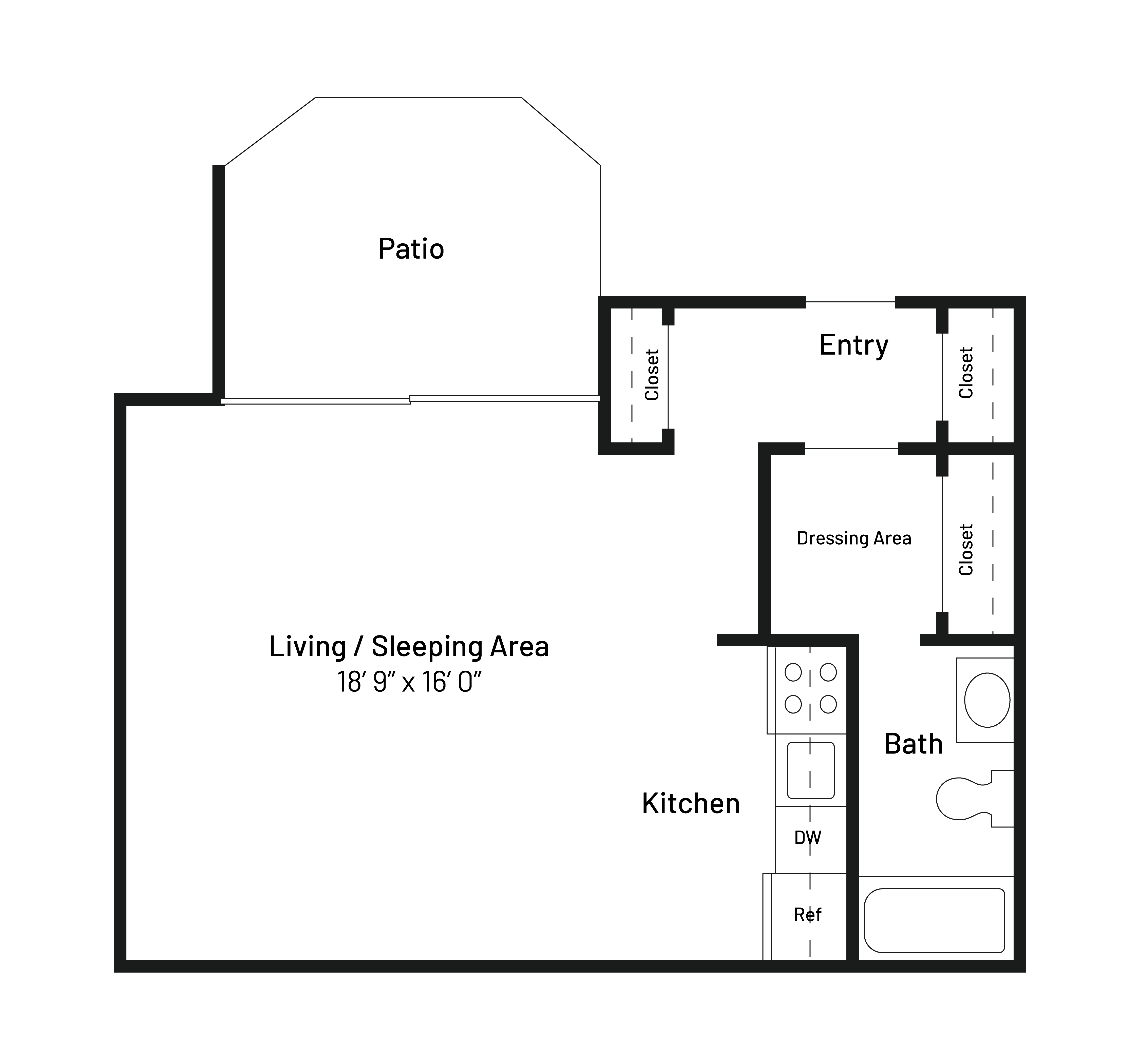 The Chickadee is a 300 SF studio apartment home.