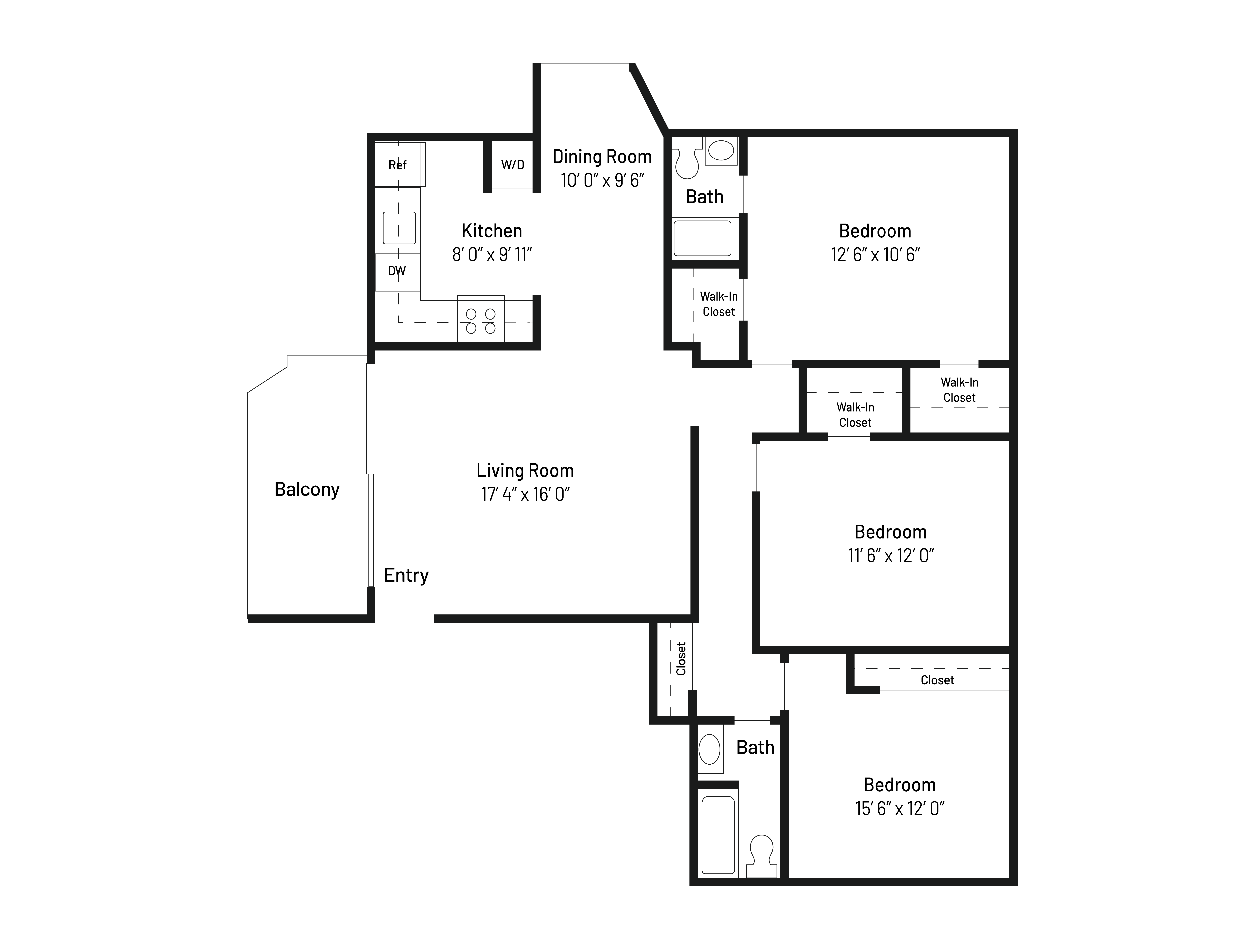 The Eagle is a 1,165 SF three-bedroom, two bath apartment home.