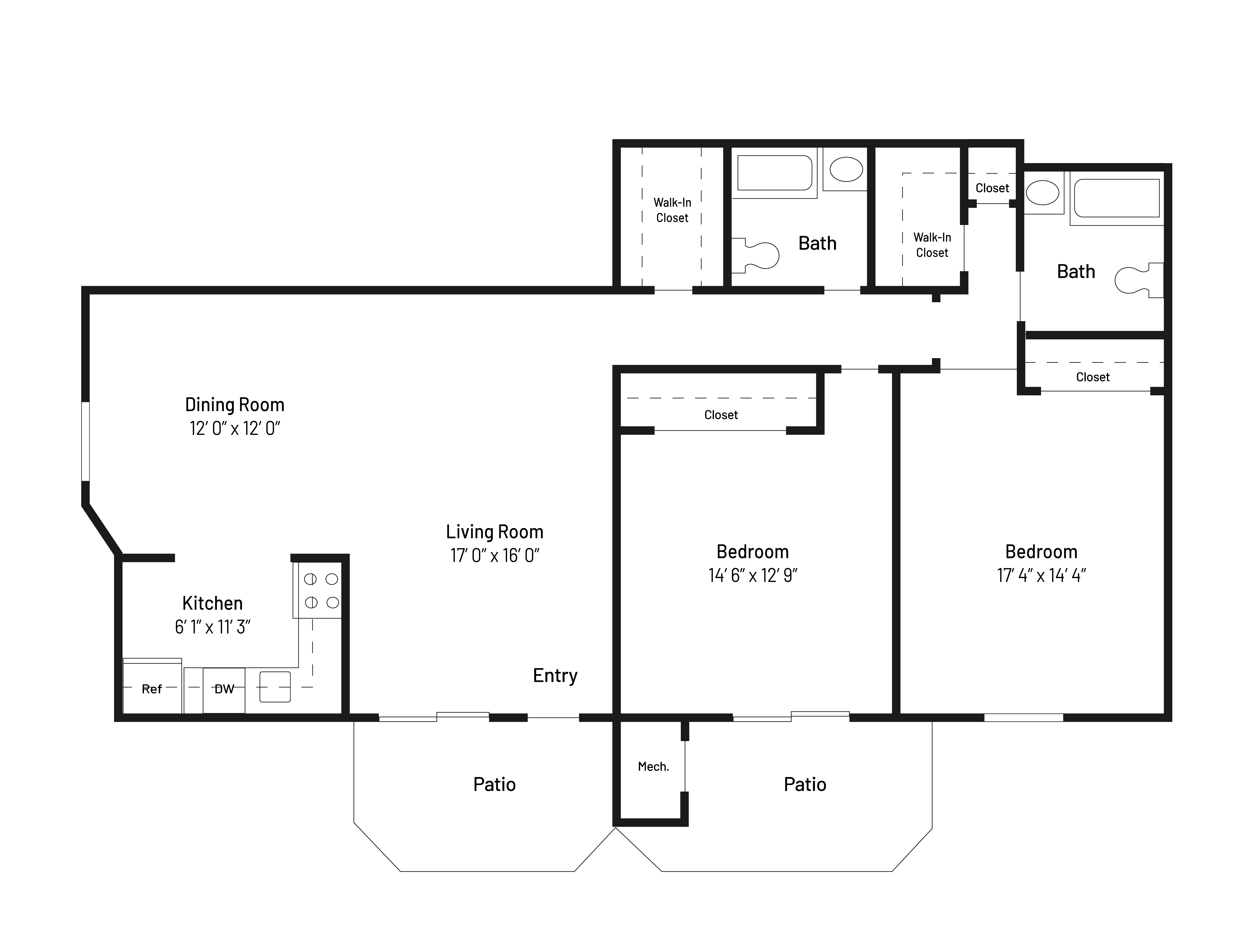 The Heron is a 1,265 SF two-bedroom, two bath apartment home.