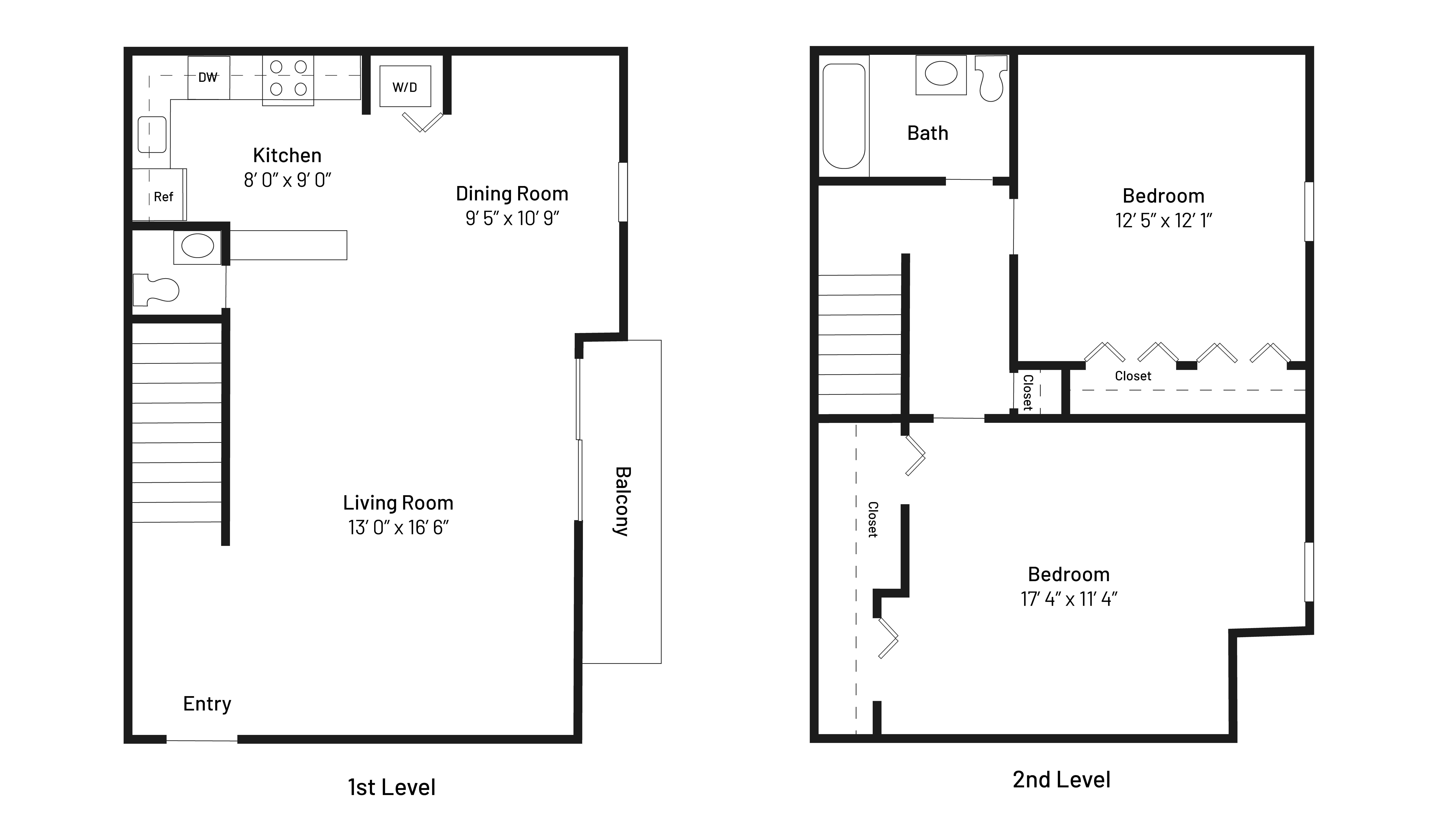 The Oriole is a 1,017 SF two-bedroom, one and a half bath apartment home.