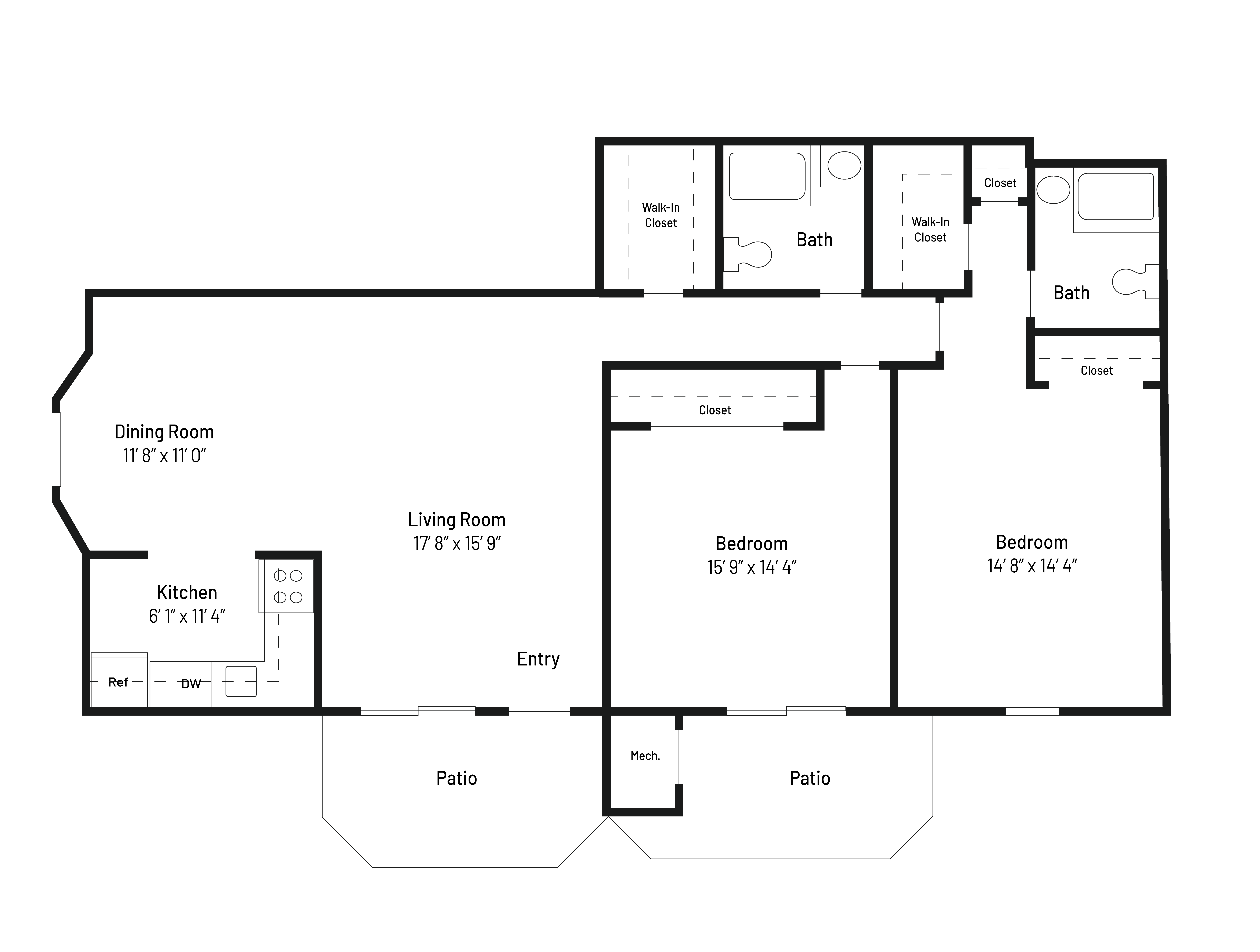 The Osprey is a 1,140 SF two-bedroom, two bath apartment home.
