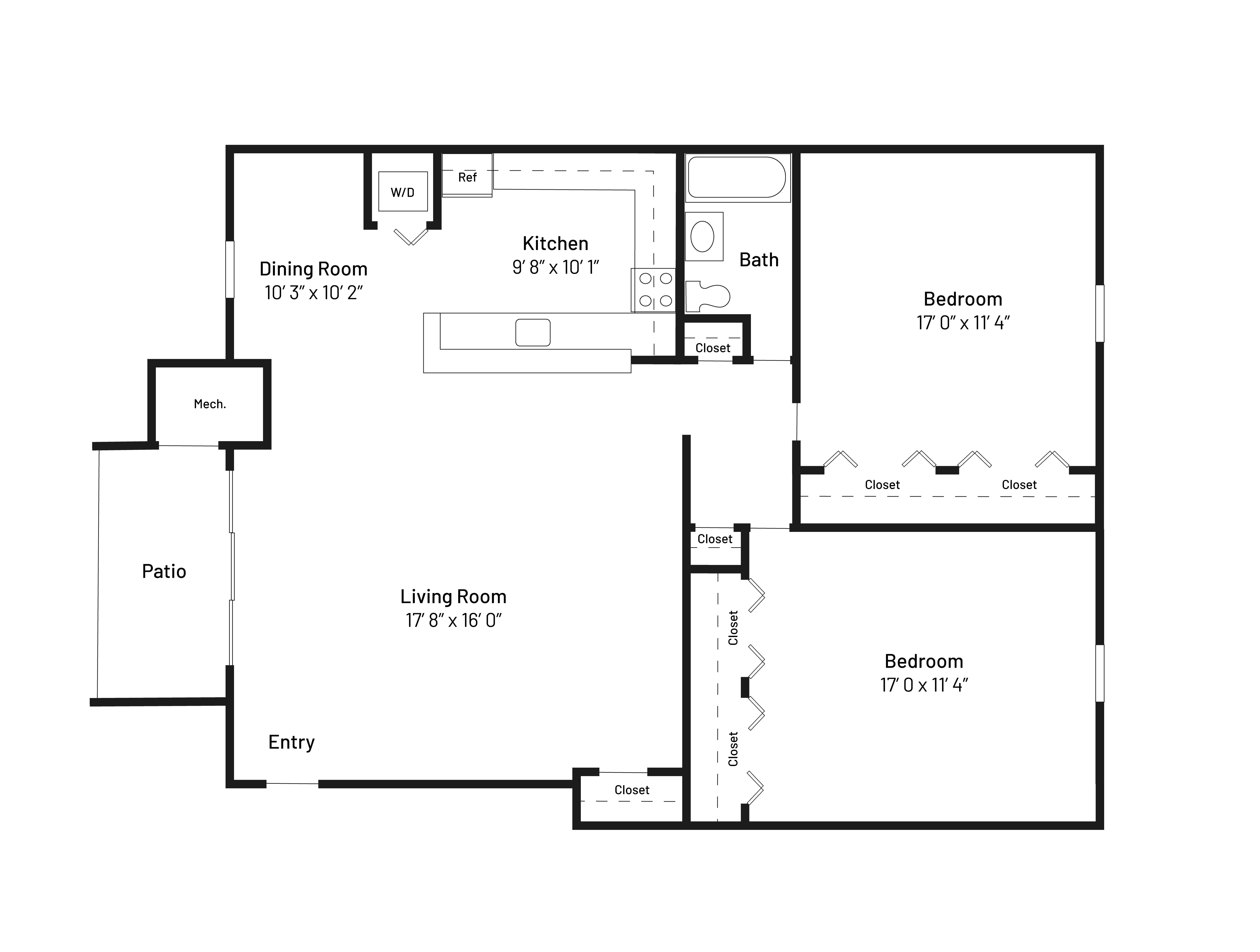 The Sparrow is a 988 SF two-bedroom, one bath apartment home.