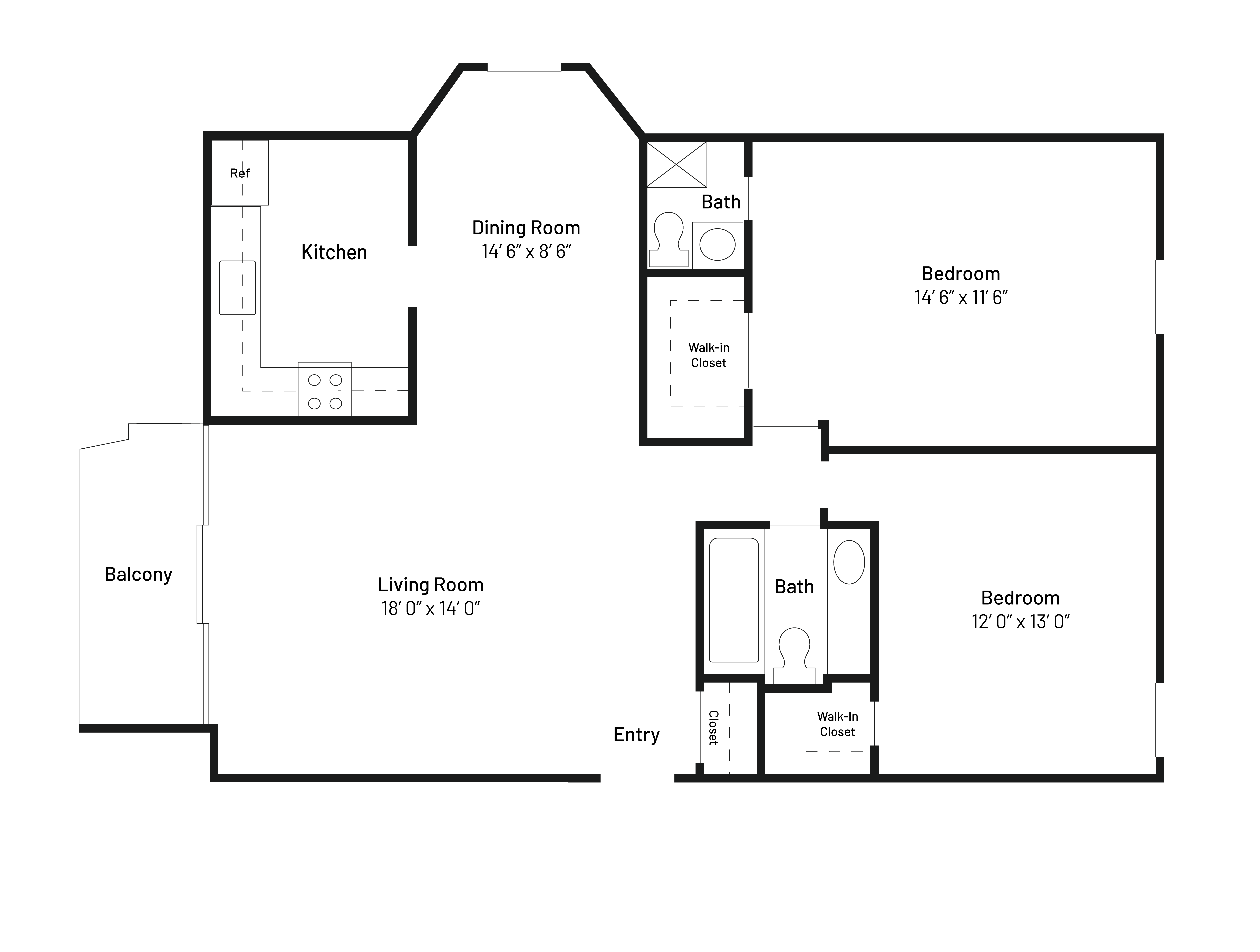 The Swift is a 988 SF two-bedroom, two bath apartment home.