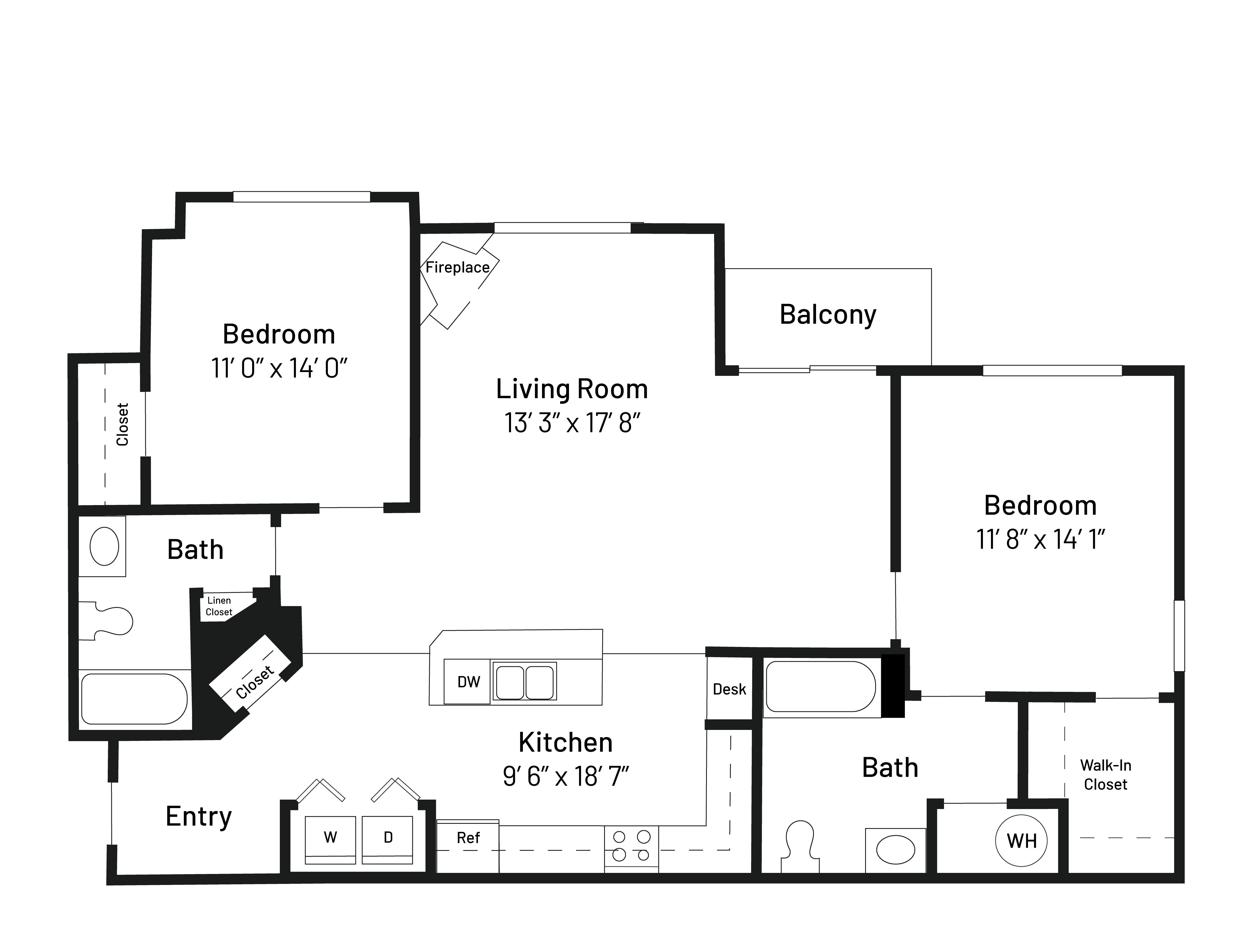Two Bedroom Two Bathroom 1157 Sqft