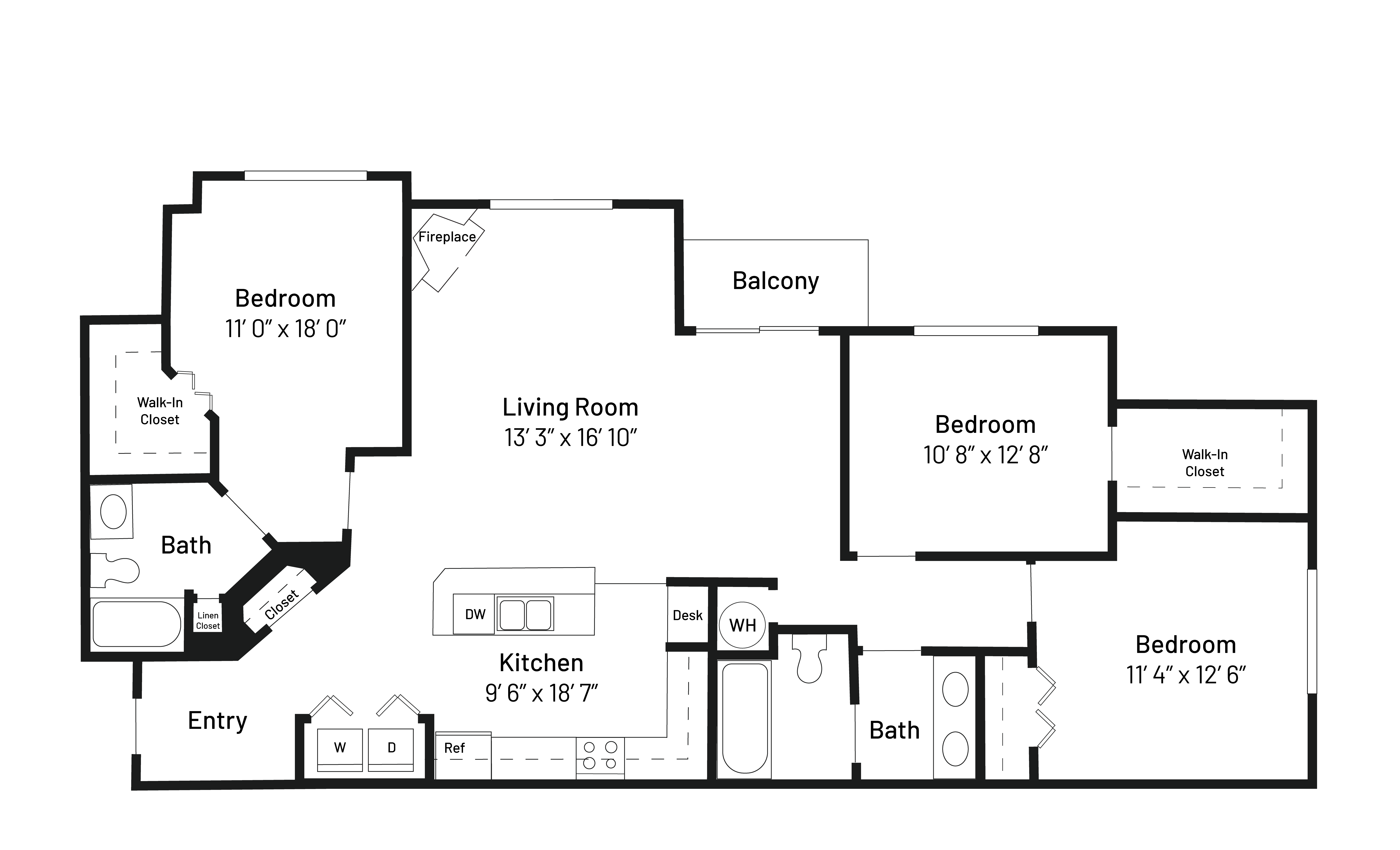 Three Bedroom Two Bathroom 1,322 Sqft