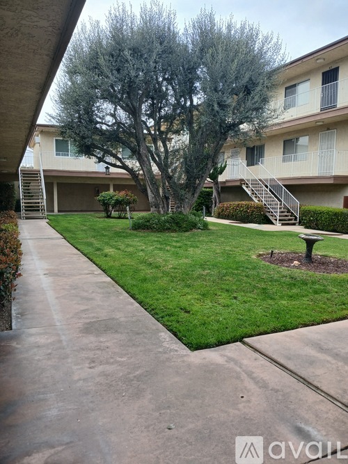 A tree in a grassy area in front of a building.