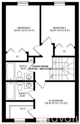 A black and white image of a floor plan for a house with three bedrooms and a coach house.