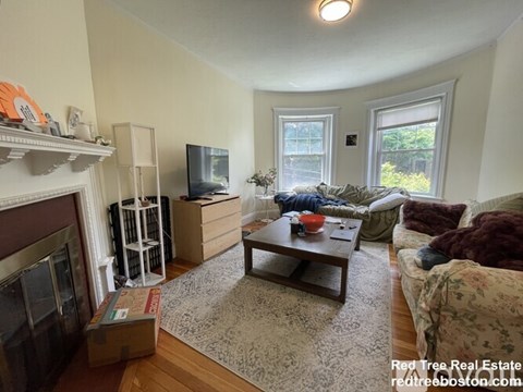 A living room with a fireplace and a couch.