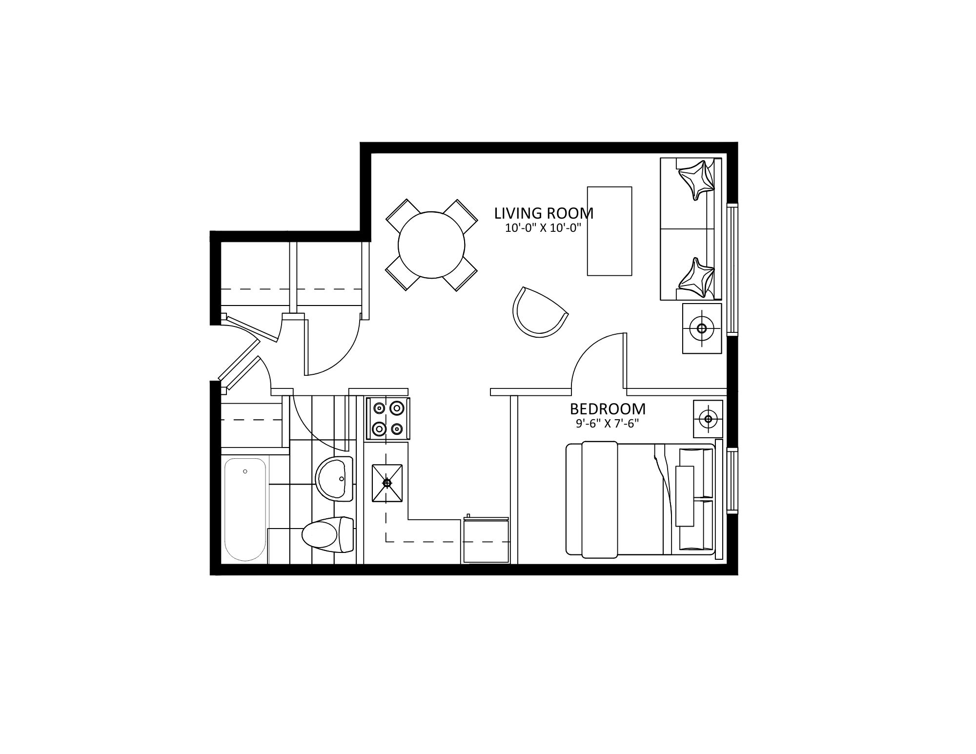1 bedroom plan e