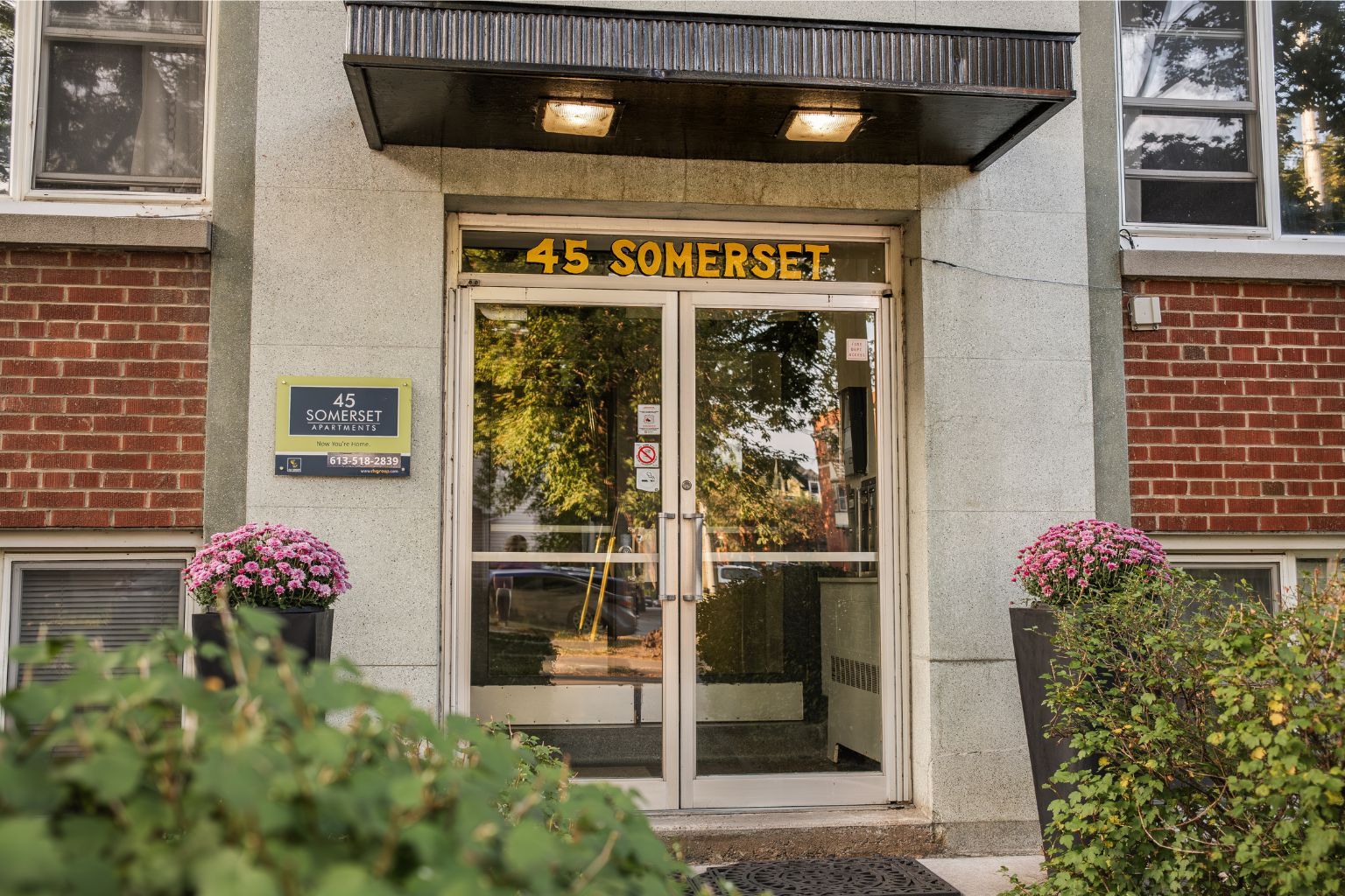 The front of a building with a sign that reads "45 Somerset".