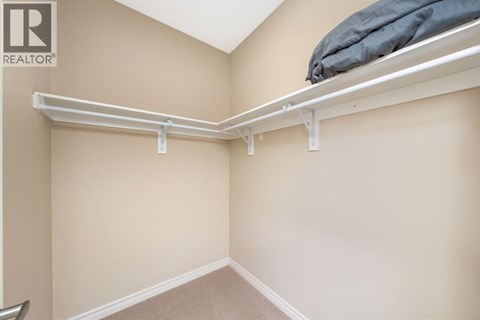 A bedroom with a bed on top of a shelf.