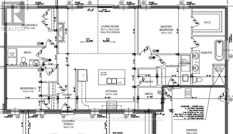 A floor plan of a house with a garage and a kitchen.