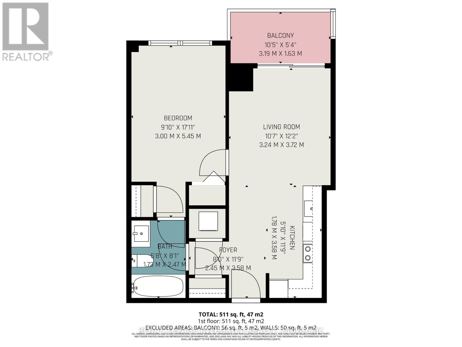 A floor plan for a home with a bedroom, living room, and bathroom.