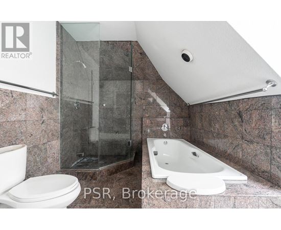 A bathroom with a toilet, a bathtub and a shower.