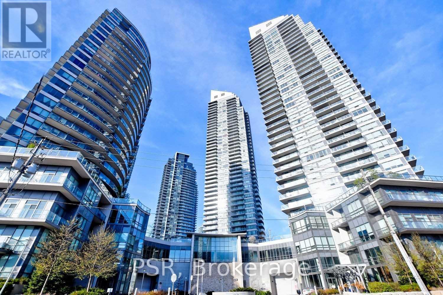 A cityscape with modern buildings and a clear blue sky.