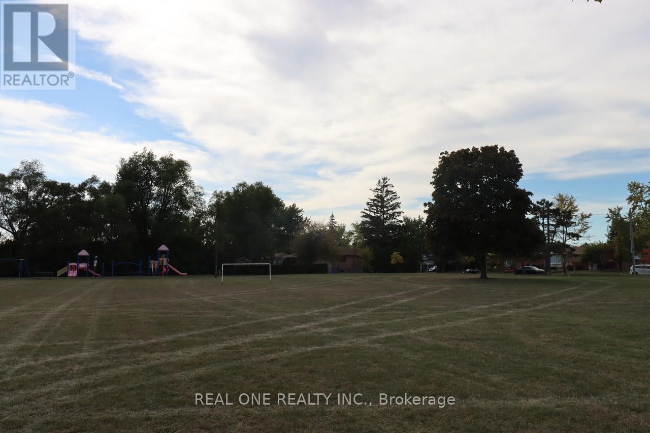 A field with trees and a blue sky with clouds.