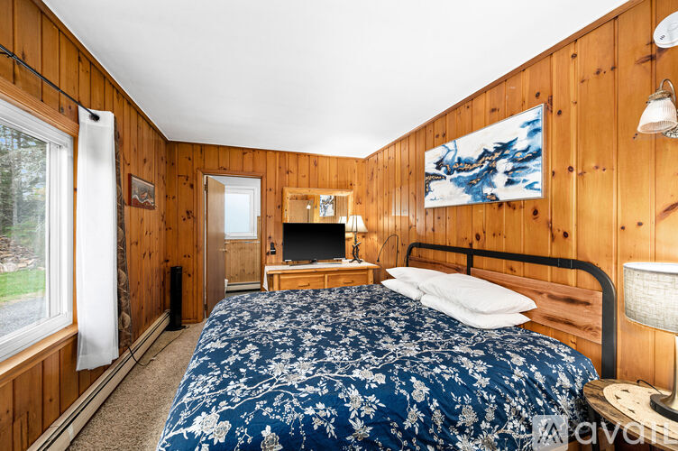 A bedroom with a bed, a dresser, and a television.