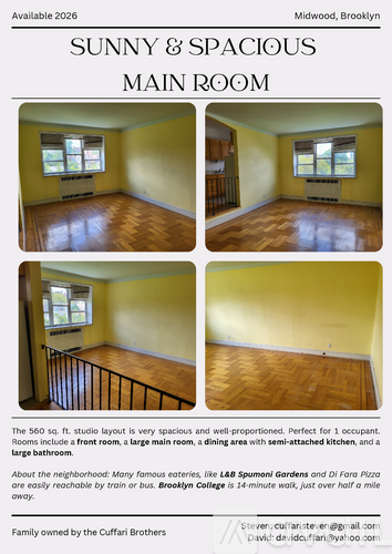 A flyer advertising additional storage in the front room of a Midwood, Brooklyn property.