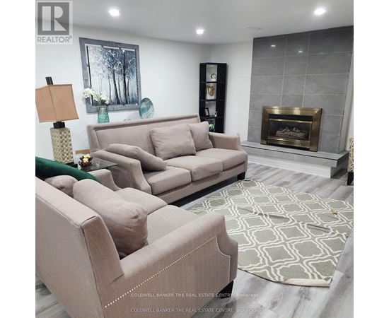 A living room with a fireplace and a couch.