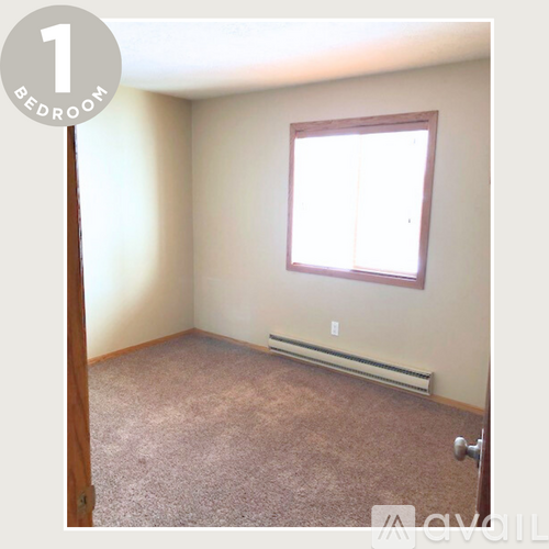 A bedroom with a window and carpeted floor.