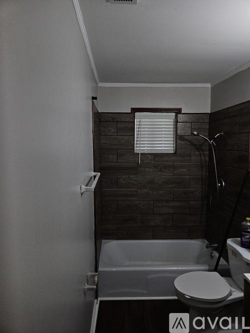A bathroom with a toilet, tub, and shower.