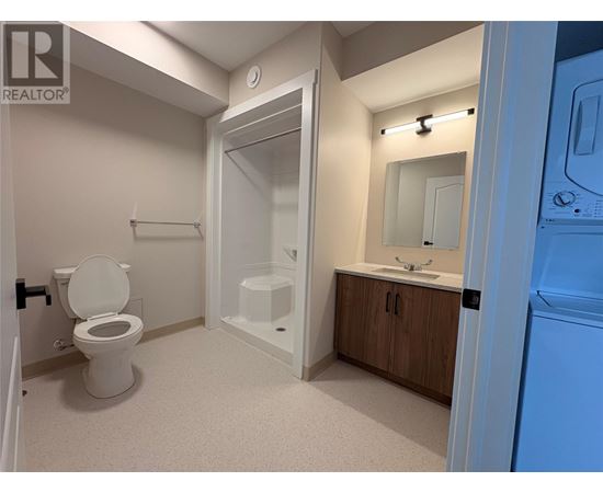 A bathroom with a toilet, sink, and shower.