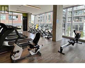 A gym with treadmills and exercise bikes.