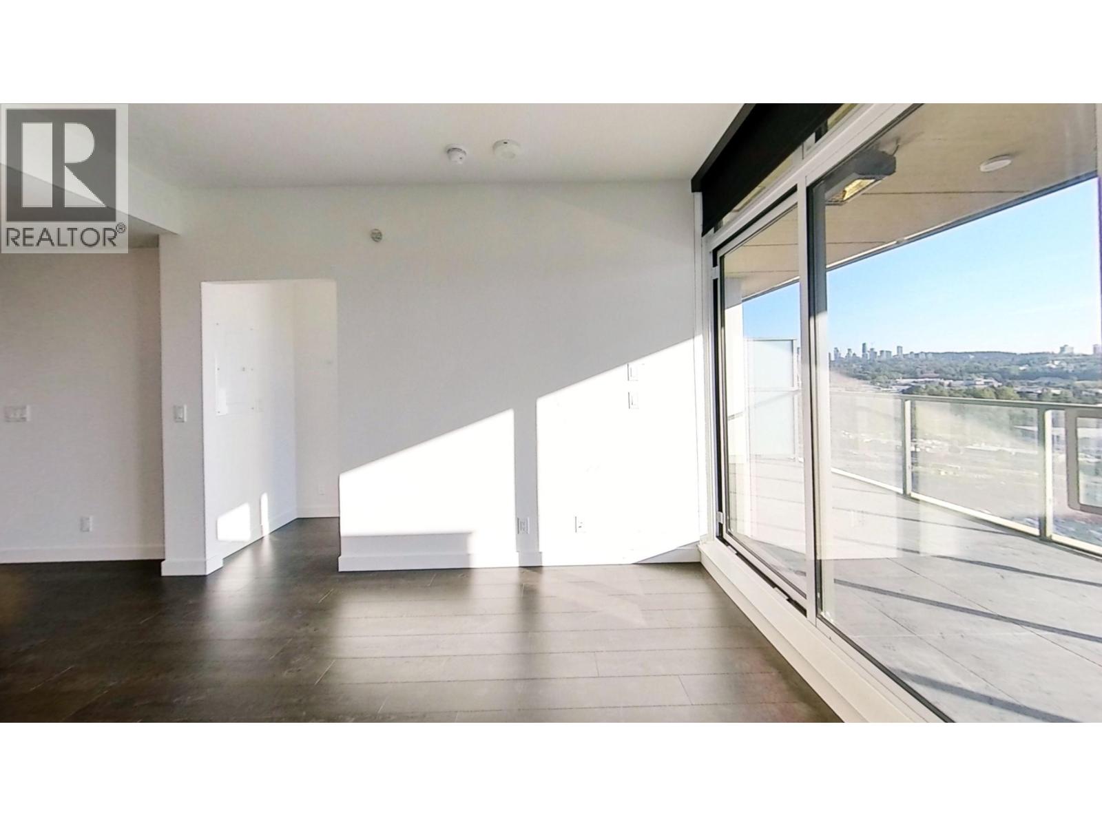 A realtor's office with a view of the city.