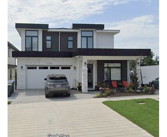 A modern two-story house with a garage and a car parked in front.