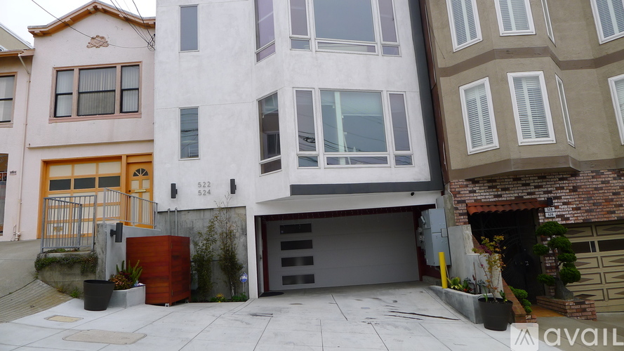A modern two-story house with a garage is for sale.