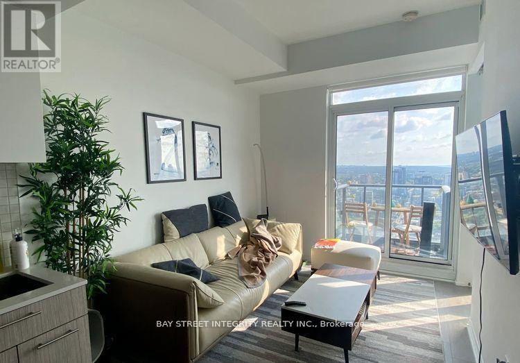 A living room with a couch, a television, and a plant.