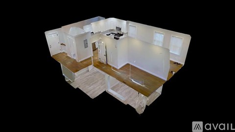 A 3D rendered image of a house layout.