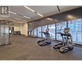 A gym with treadmills and a view of the city.