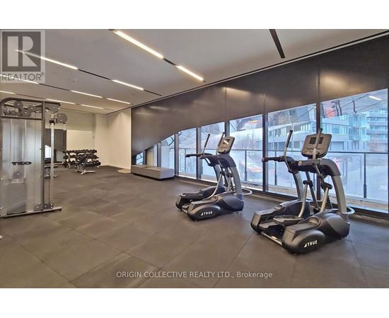 A gym with treadmills and a view of the city.