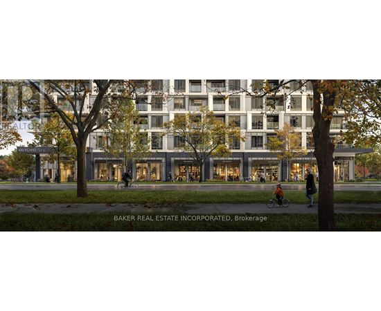 A rendering of a modern building with people walking in front.